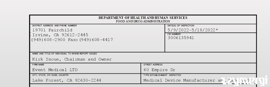 FDANews 483 Event Medical LTD May 18 2022 top