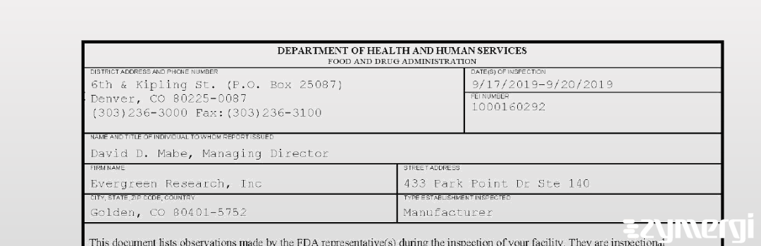 FDANews 483 Evergreen Research, Inc Sep 20 2019 top