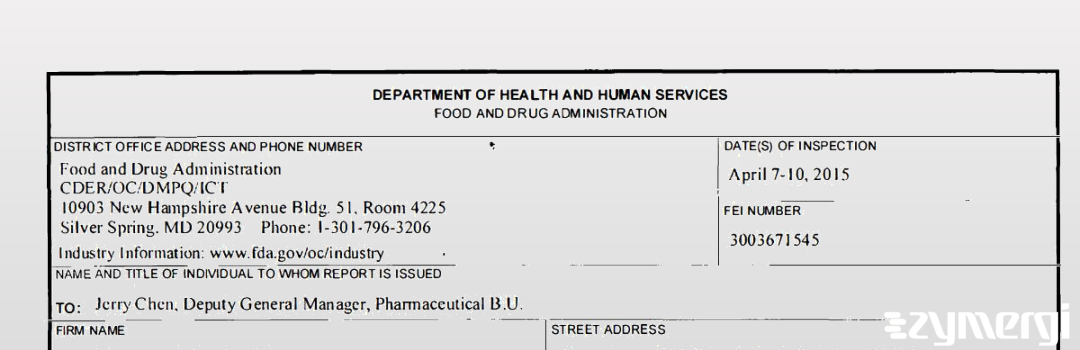 FDANews 483 Everlight Chemical Industrial Corporation Apr 10 2015 top
