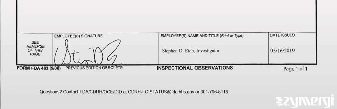 Stephen D. Eich FDA Investigator