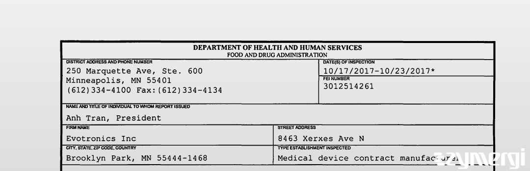FDANews 483 Evotronics Inc Oct 23 2017 top