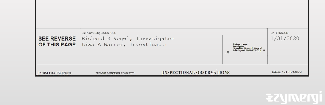 Richard K. Vogel FDA Investigator Lisa A. Warner FDA Investigator 