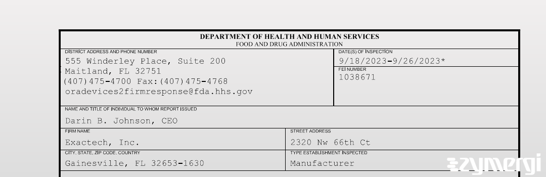 FDANews 483 Exactech, Inc. Sep 26 2023 top