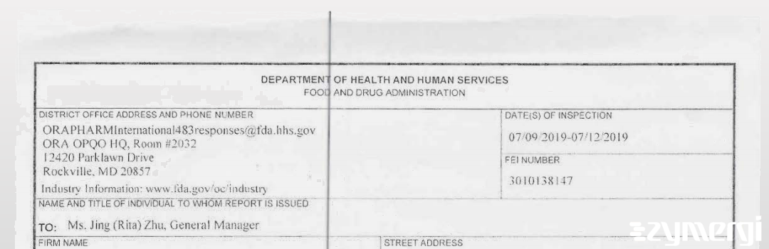 FDANews 483 Excellence Medical Supplies Co., Ltd. Jul 12 2019 top