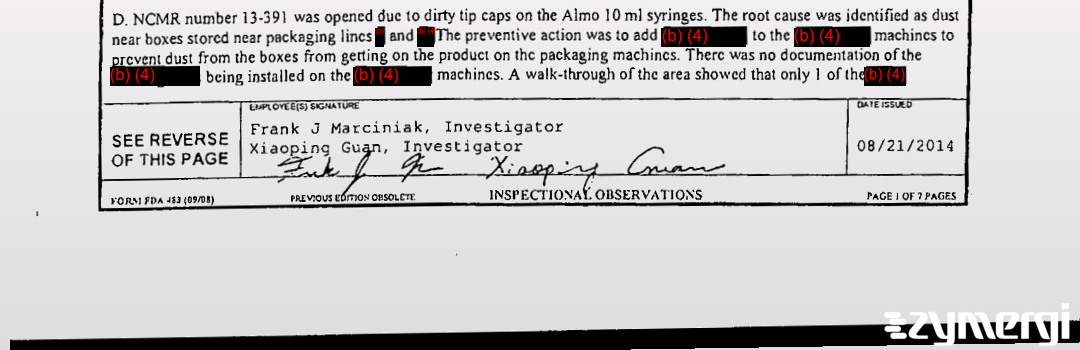 Dhaval H. Patel FDA Investigator Frank J. Marciniak FDA Investigator Xiaoping Guan FDA Investigator 