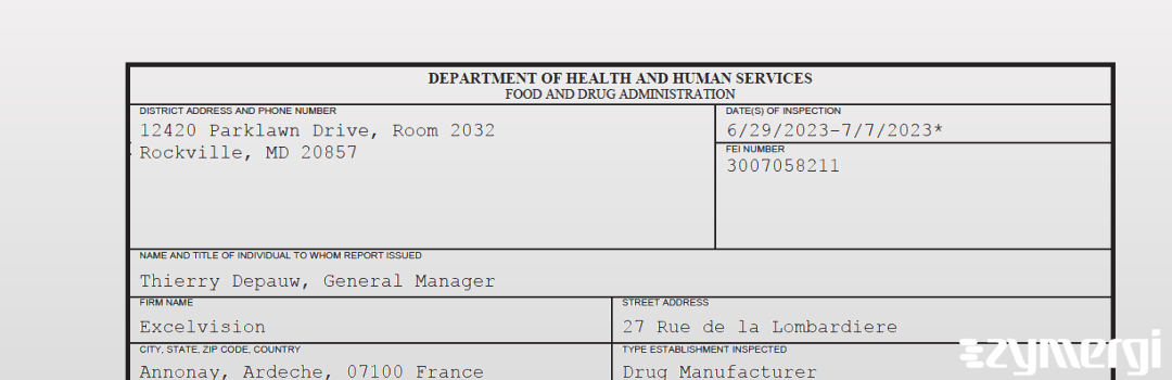 FDANews 483 Excelvision Jul 7 2023 top