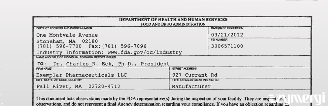 FDANews 483 Exemplar Pharmaceuticals LLC Mar 21 2012 top