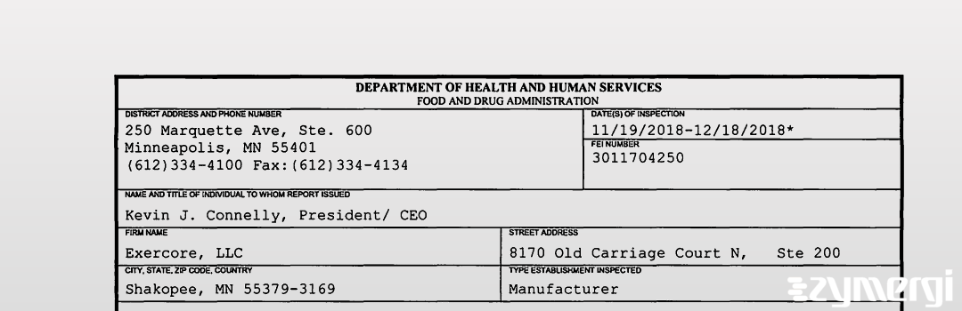 FDANews 483 Exercore, LLC Dec 18 2018 top