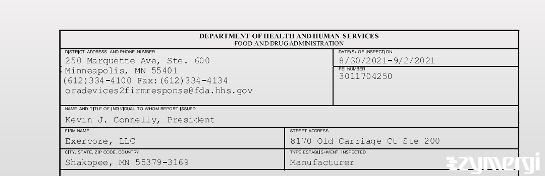 FDANews 483 Exercore, LLC Sep 2 2021 top