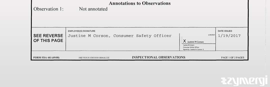 Justine M. Corson FDA Consumer Safety Officer