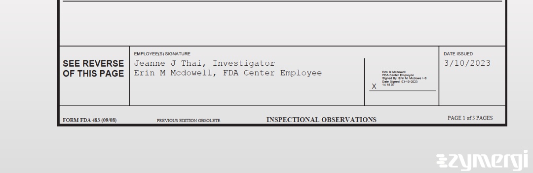 Jeanne J. Thai FDA Investigator Erin M. McDowell FDA Investigator 