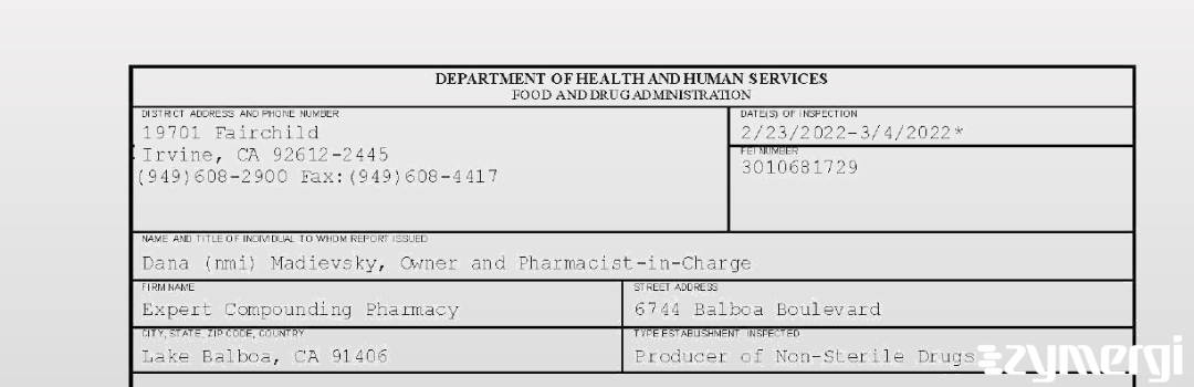 FDANews 483 Expert Compounding Pharmacy Mar 4 2022 top