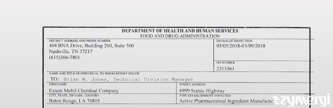 FDANews 483 Exxon Mobil Chemical Company Mar 9 2018 top