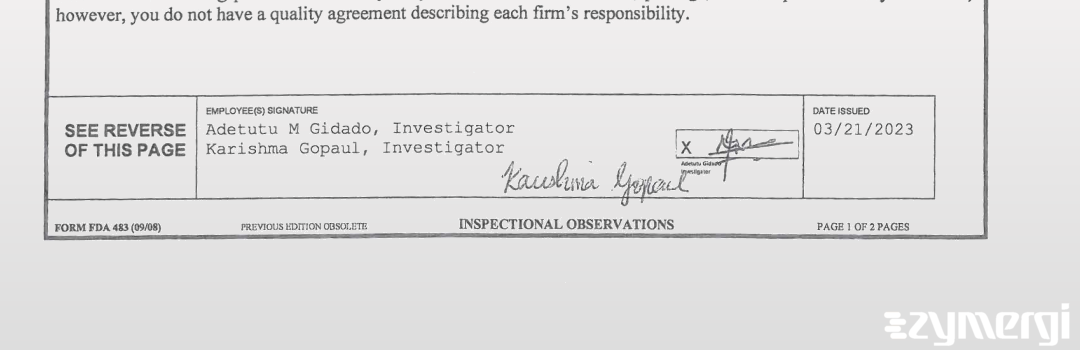 Adetutu M. Gidado FDA Investigator Karishma G. Gopaul FDA Investigator 