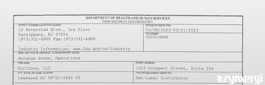 FDANews 483 EzriCare, LLC. Mar 21 2023 top