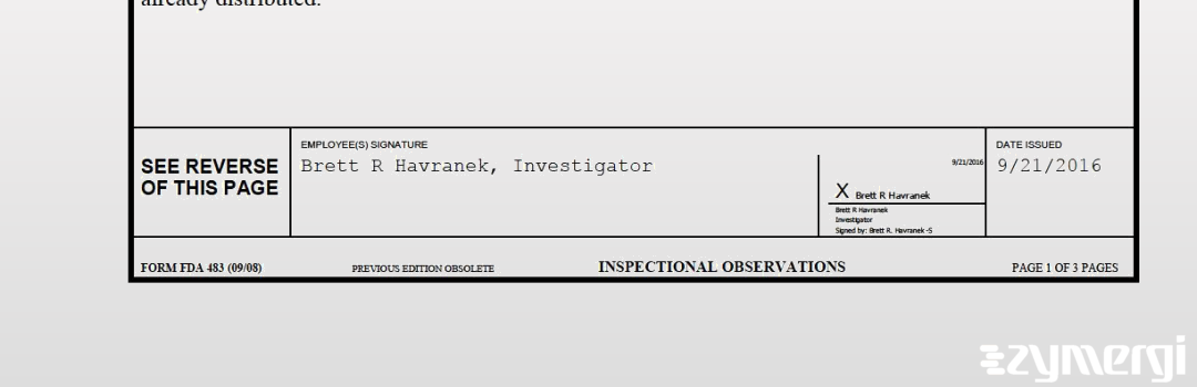 Brett R. Havranek FDA Investigator 