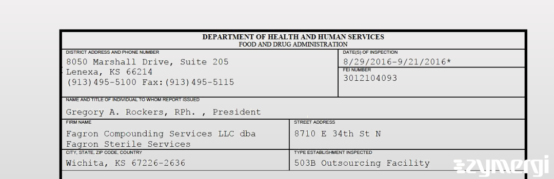 FDANews 483 Fagron Compounding Services LLC dba Fagron Sterile Services Sep 21 2016 top