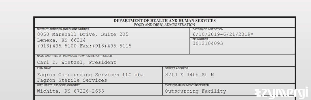 FDANews 483 Fagron Compounding Services LLC dba Fagron Sterile Services Jun 21 2019 top