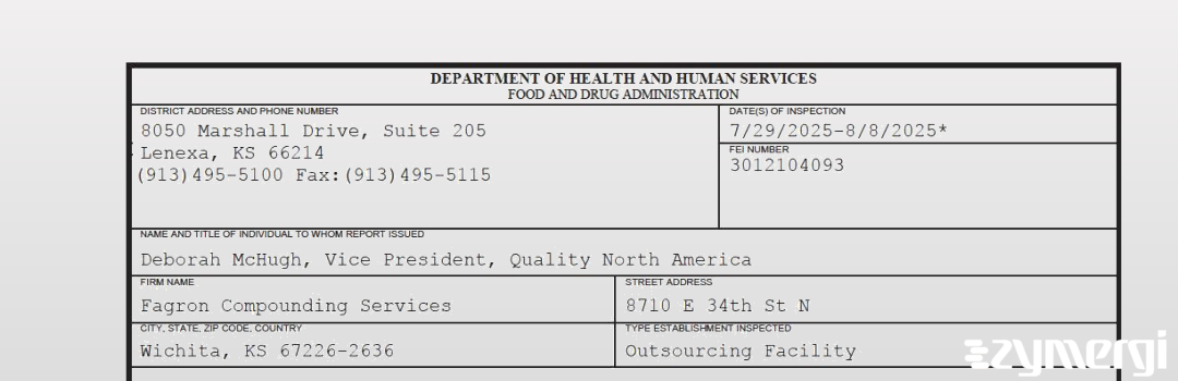 FDANews 483 Fagron Compounding Services Aug 8 2025 top