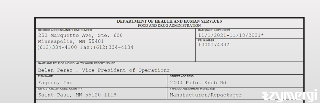 FDANews 483 Fagron, Inc Nov 18 2021 top