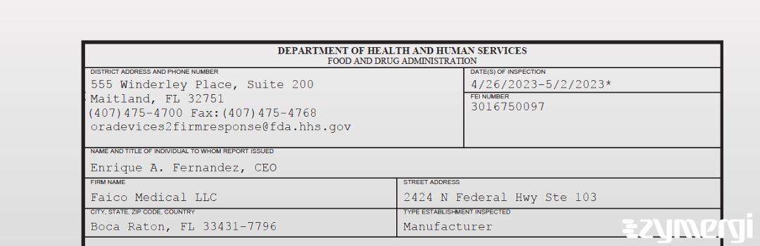 FDANews 483 Faico Medical LLC May 2 2023 top