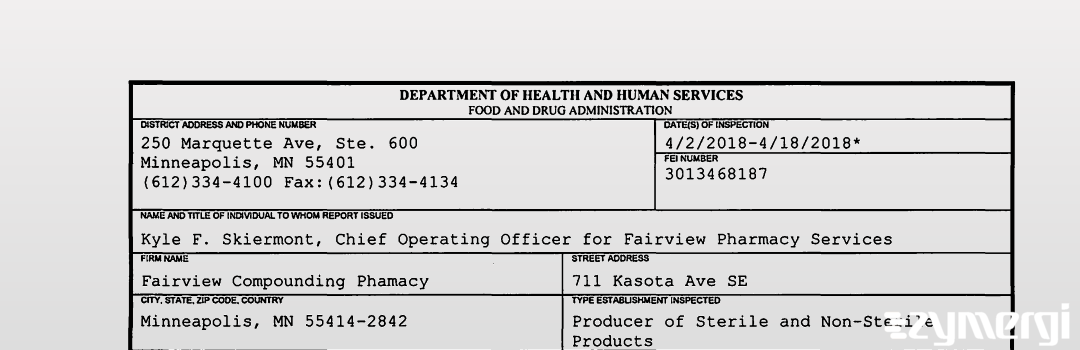 FDANews 483 Fairview Compounding Phamacy Apr 18 2018 top