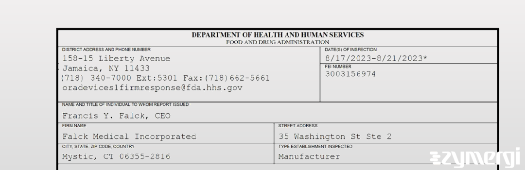 FDANews 483 Falck Medical Incorporated Aug 21 2023 top