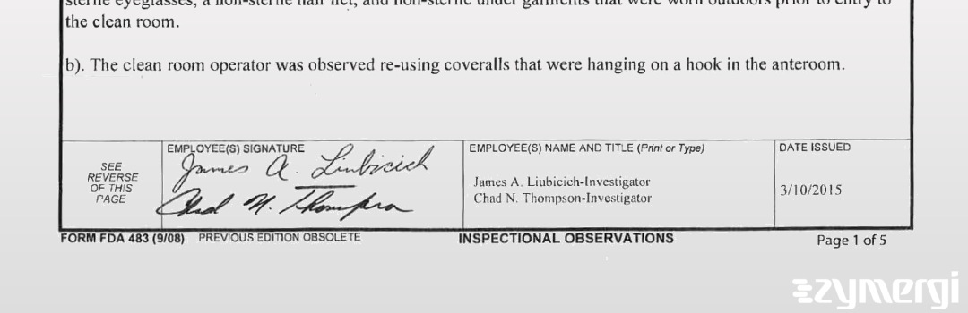 James A. Liubicich FDA Investigator Chad N. Thompson FDA Investigator 