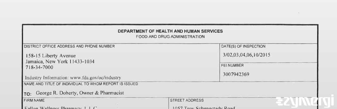 FDANews 483 Fallon Wellness Pharmacy, L.L.C. Mar 10 2015 top