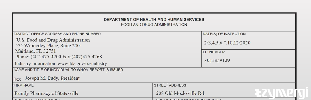 FDANews 483 Family Pharmacy of Statesville Feb 12 2020 top