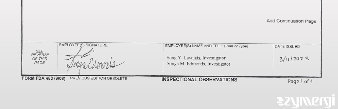 Sonya M. Edmonds FDA Investigator Song Y. Lavalais FDA Investigator