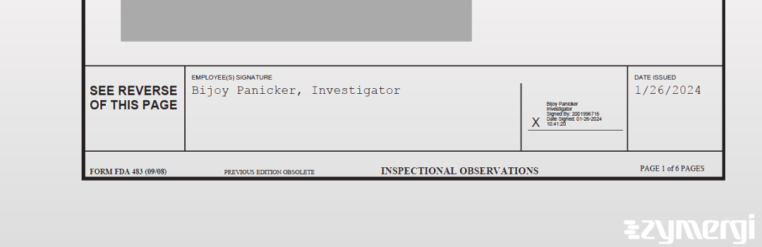 Bijoy Panicker FDA Investigator