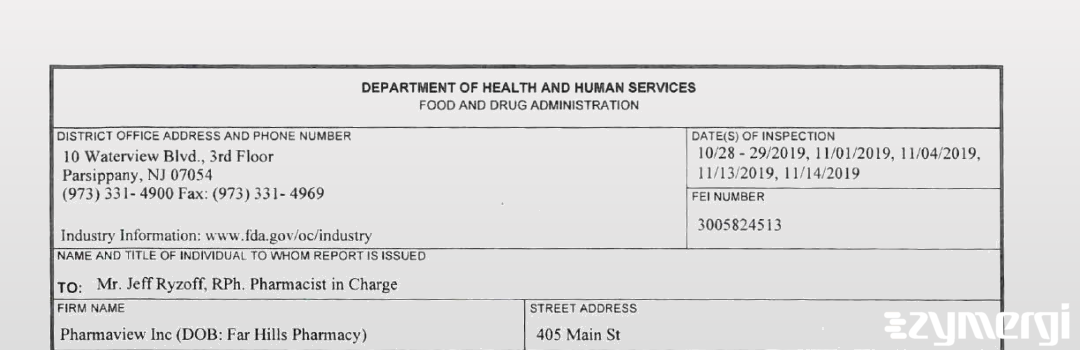 FDANews 483 Far Hills Pharmacy Nov 14 2019 top