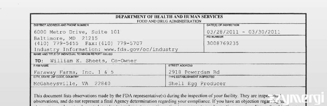 FDANews 483 Faraway Farms Inc. Mar 30 2011 top