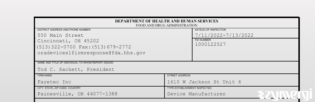 FDANews 483 Faretec Inc Jul 13 2022 top