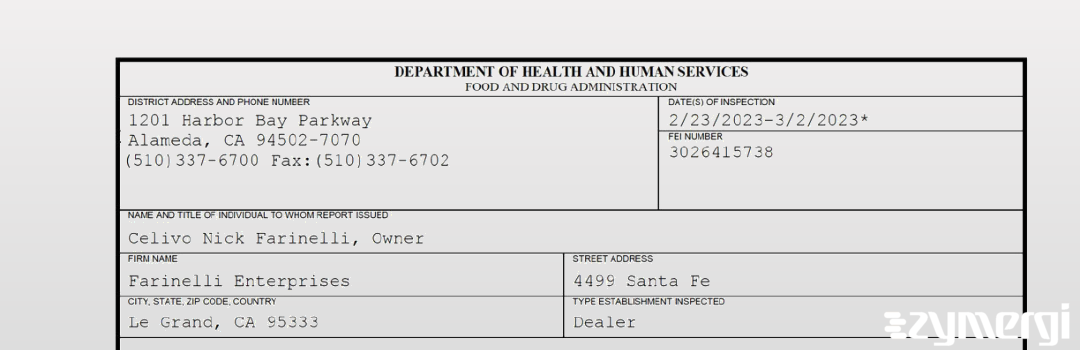 FDANews 483 Farinelli Enterprises Mar 2 2023 top