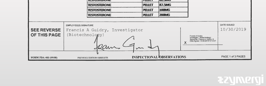 Alantis N. Griffin FDA Investigator Francis A. Guidry FDA Investigator Cynthia R. Gibson FDA Investigator 