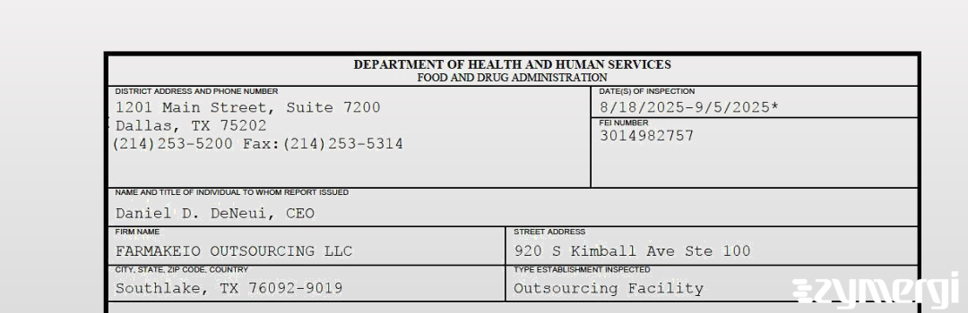FDANews 483 FARMAKEIO OUTSOURCING LLC Sep 5 2025 top