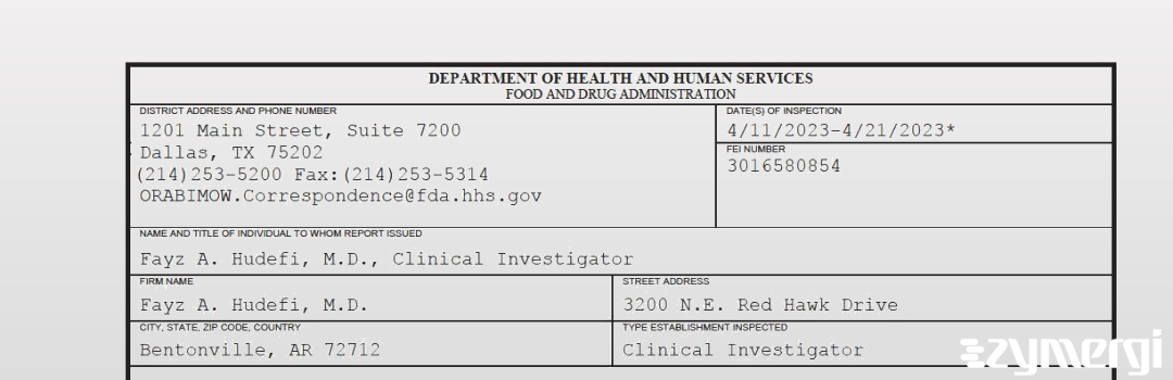 FDANews 483 Fayz A. Hudefi, M.D. Apr 21 2023 top