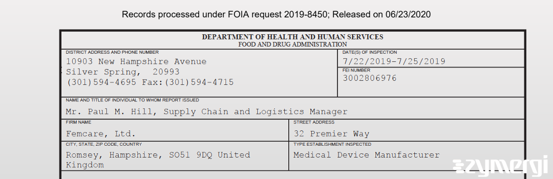 FDANews 483 Femcare, Ltd. Jul 25 2019 top