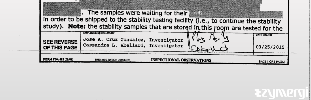 Cassandra L. Abellard FDA Investigator Jose A. Cruz Gonzalez FDA Investigator Cruz Gonzalez, Jose A FDA Investigator 