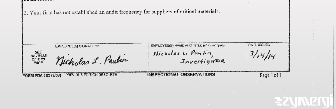 Nicholas L. Paulin FDA Investigator 