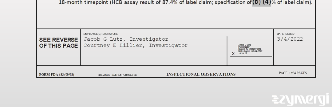 Jacob G. Lutz FDA Investigator Courtney E. Hillier FDA Investigator 