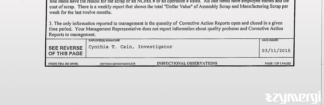 Cynthia T. Cain FDA Investigator