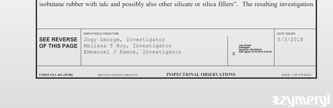 Jogy George FDA Investigator Emmanuel J. Ramos FDA Investigator Melissa T. Roy FDA Investigator