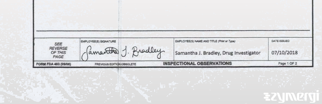 Samantha J. Bradley FDA Investigator Dorcas A. Taylor FDA Investigator