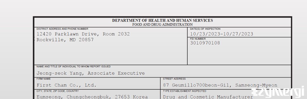 FDANews 483 First Cham Co., Ltd. Oct 27 2023 top