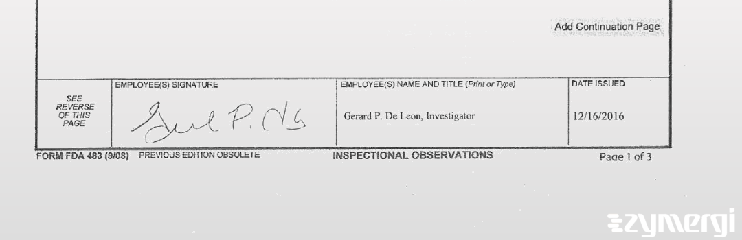 Gerard P. De Leon FDA Investigator De Leon, Gerard P FDA Investigator