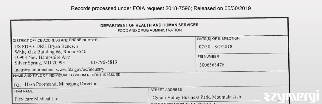 FDANews 483 Flexicare Medical Ltd. Aug 2 2018 top