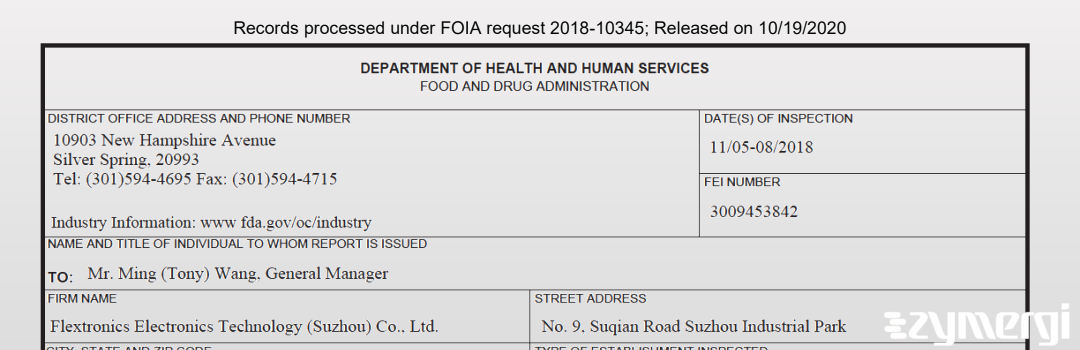 FDANews 483 Flextronics Electronics Technology (Suzhou) Co., Ltd. Nov 8 2018 top